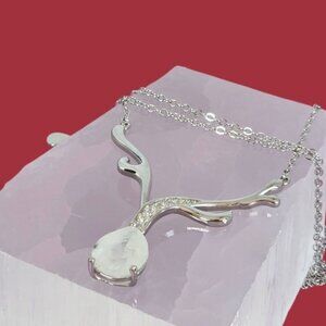 925 Sterling Silver Necklace 18" (adjustable) with Natural Moonstone Gem and Cz